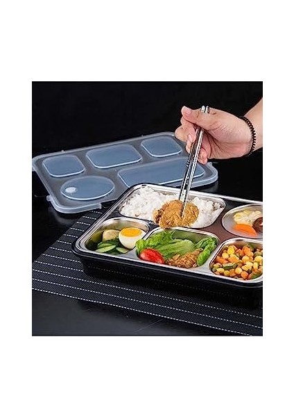 Bento 1600ML Lunchbox Tek Katlı 5 Bölmeli Çelik Sefer Tası Yemek Kutusu (Açık Yeşil)
