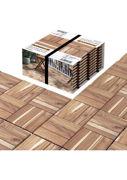 Real Wood 'gerçek Teak' Klasik,yüzeyi Işlenmemiş, Kilitli Karo Deck, 30×30 cm (10'luk Paket), Iç ve Dış Mekan Kullanımı Için Kolay Kurulum Yer Karosu, 12 Çıtalı/karo, Fsc Sertifikalı