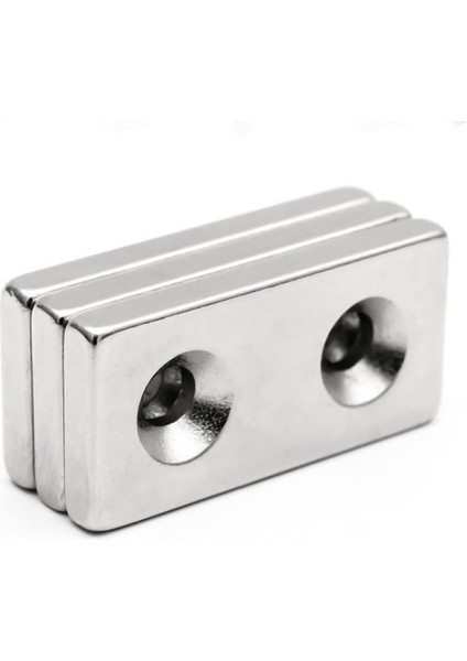 Adet Köşeli Neodyum Mıknatıs 40X20X5 mm Delik Çapı D10/D5MM - Çift Havşa Delikli