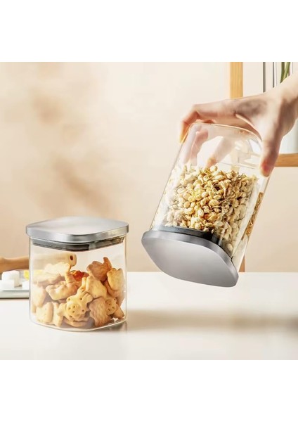 Kare Borosilikat Cam Sızdırmaz Vakumlu Erzak ve Bakliyat Saklama Kabı - Havadaki Termisil Kavanoz, Şeker, Un, Makarna, Çay, Kahve ve Kuru Gıdalar Için Ideal (Metal Kapak, 1500 Ml)