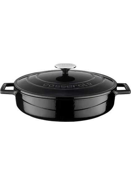 Metal Döküm Çok Amaçlı Yayvan Tencere, Trendy, 28 Cm, 3.51 L Hacim, Siyah