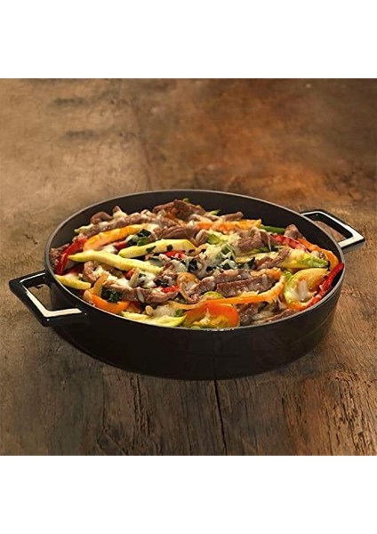 Metal Döküm Çok Amaçlı Yayvan Tencere, Trendy, 28 Cm, 3.51 L Hacim, Siyah