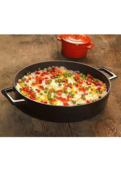 Metal Döküm Çok Amaçlı Yayvan Tencere, Trendy, 28 Cm, 3.51 L Hacim, Siyah