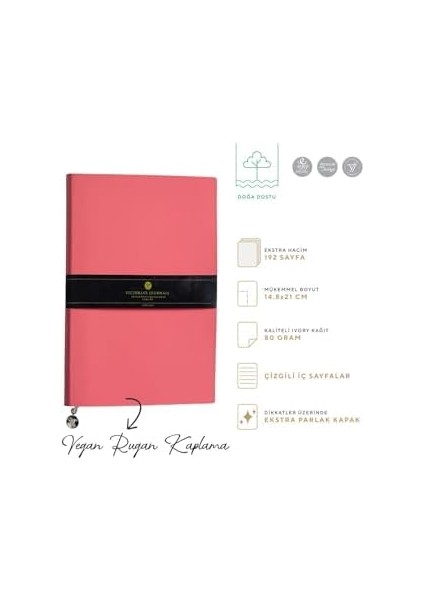 Rugan Esnek Kapak Çizgili Defter, 14.8X21 cm -Mercan