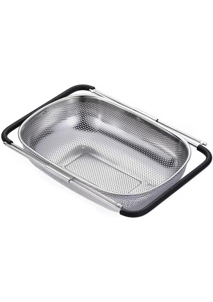 Ayarlanabilir Paslanmaz Çelik Süzgeç 24 x 34 Cm, Lavabo Üzeri Çok Amaçlı Mutfak Süzgeci, Sebze & Meyve Yıkama, Bulaşık Kurutma, Pirinç ve Makarna Süzme