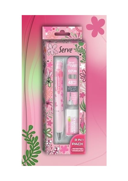 Doğa Desenli Deep Kalem, Deep Silgi ve Deep Min, 0.7 Mm, Şeker Pembe
