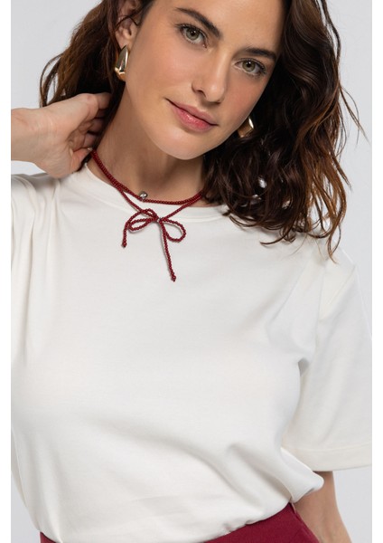 Pamuklu Ekru Basic Tişört