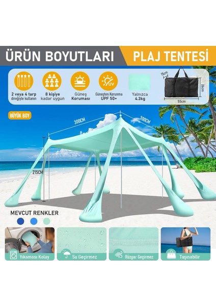 Plaj Gölgelik Tente Deniz Çadırı Sahil Plaj Şemsiyesi Kanopy UPF50 Koruma 300X300CM Derin Mavi modelleri