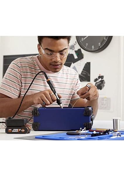 WX988 Makerx 20V 2.0AH Kömürsüz Profesyonel Kalem Tipi Devir Ayarlı Gravür Seti + Kalem Tipi Dijital Lehim ve Ahşap Yakma Seti + 46 Parça Aksesuar