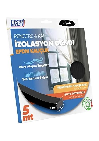 Tape Epdm Kauçuk Pencere Kapı Izolasyon Bandı Siyah 5MMX15MMX5MT