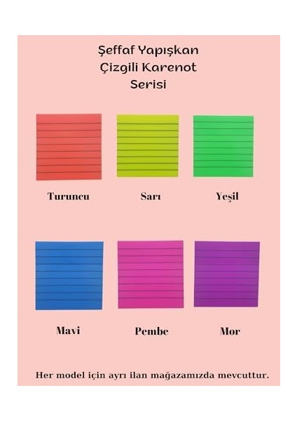 Şeffaf Renkli Yapışkanlı Not Kağıdı Çizgili Karenot (Mor 6)