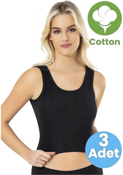 Kadın 3'lü Penye Kaşkorse Çizgi Raporlu Pedli Crop Büstiyer fiyatları