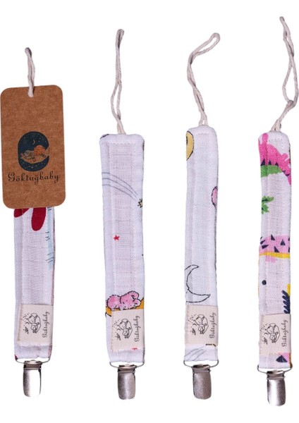 Pamuklu 2 Katlı Müslin&pike 4 Adet Erkek ve Kız Emzik Askısı