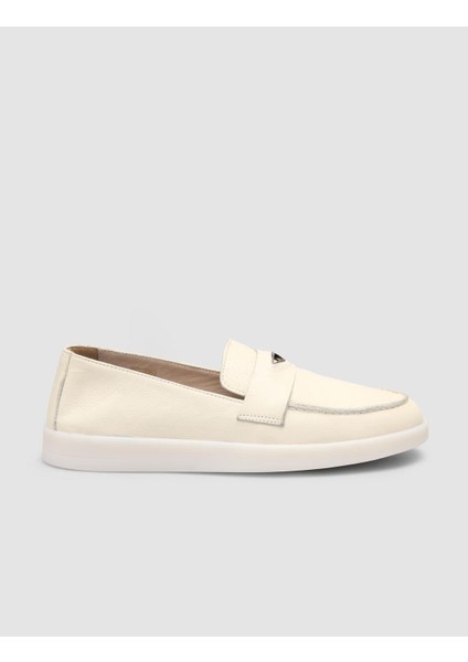 %100 Hakiki Deri Bej Kadın Loafer