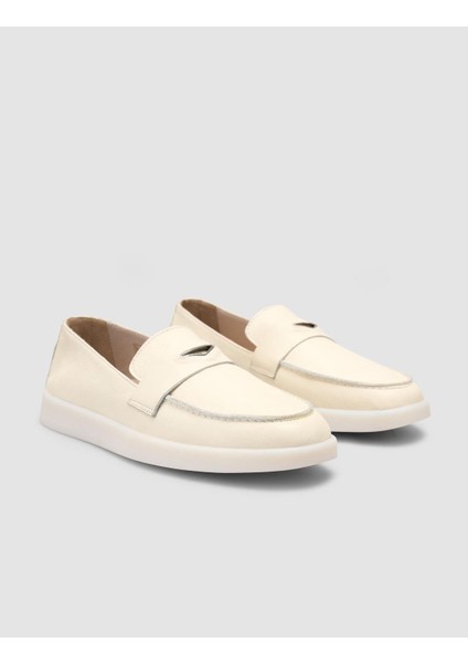 %100 Hakiki Deri Bej Kadın Loafer