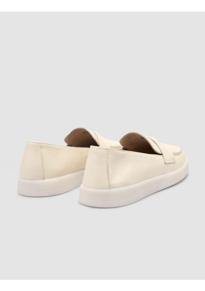 %100 Hakiki Deri Bej Kadın Loafer