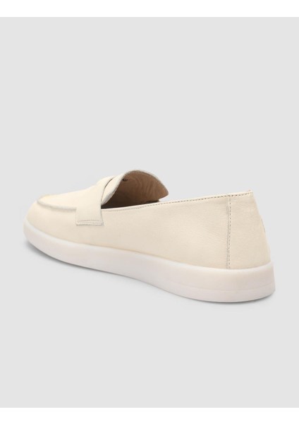 %100 Hakiki Deri Bej Kadın Loafer