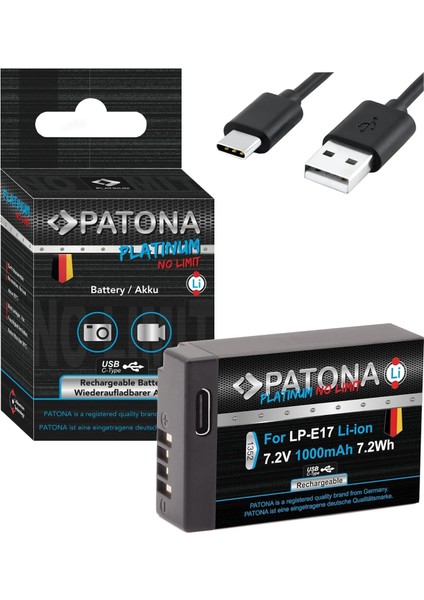 Doğrudan USB Girişli Platinum LP-E17 USB Pil 1000 Mah - Canon Eos Rp R10 77D 200D 250D -1352750D 760D 800D ile Uyumlu, 1 x LP-E17 USB
