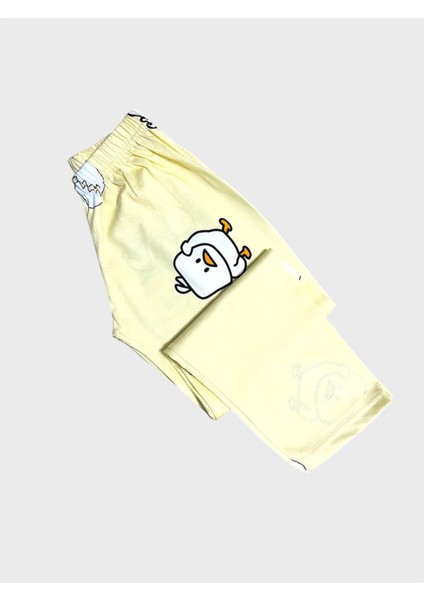 Kız Çocuk %100 Pamuklu Sarı Civciv Desenli Gömlek Yaka Düğmeli Kısa Kollu Pijama Takımı