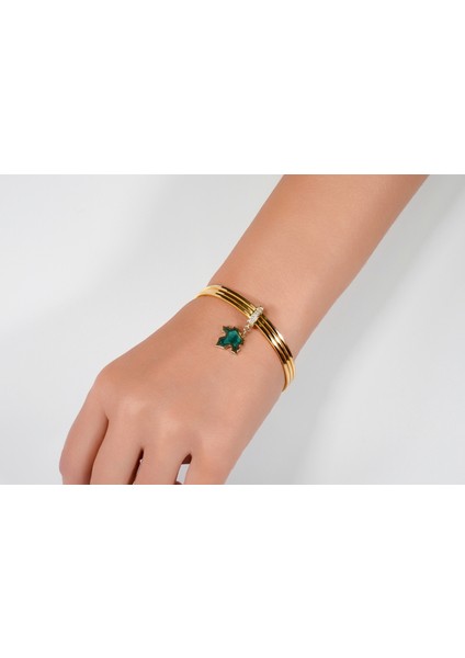 14 Ayar Altın 1.88 Gram Yeşil Yapraklı Bilezik Için Charm
