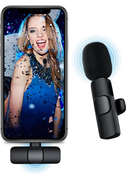 iPhone ile Uyumlu Kablosuz Yaka Mikrofon, Telefon Video Kaydı Için Yaka Klipsli Mikrofon Tiktok Youtube Canlı Yayın Vlog (Uygulama/bluetooth Gerekmez)