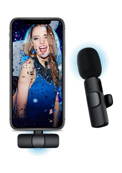 iPhone ile Uyumlu Kablosuz Yaka Mikrofon, Telefon Video Kaydı Için Yaka Klipsli Mikrofon Tiktok Youtube Canlı Yayın Vlog (Uygulama/bluetooth Gerekmez)