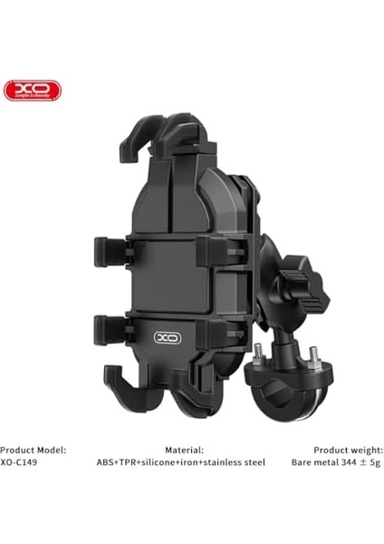 Titreşim Önleyici Gidon Telefon Tutucu C149 | 4.7-6.9" Uyumlu | Ayarlanabilir Kelepçe Mekanizması | Dayanıklı Abs & Paslanmaz Çelik Yapı | Motosiklet & Bisiklet Kullanımı Için | 340GR | Siyah