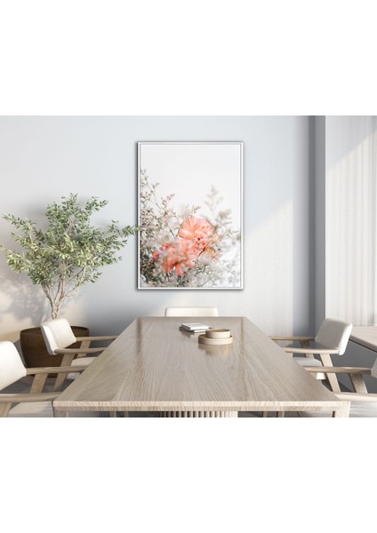 soft| Pembe Süs Çiçeği Desenli Modeli |çerçeveli Temperli Cam Tablo Tekli Dikey