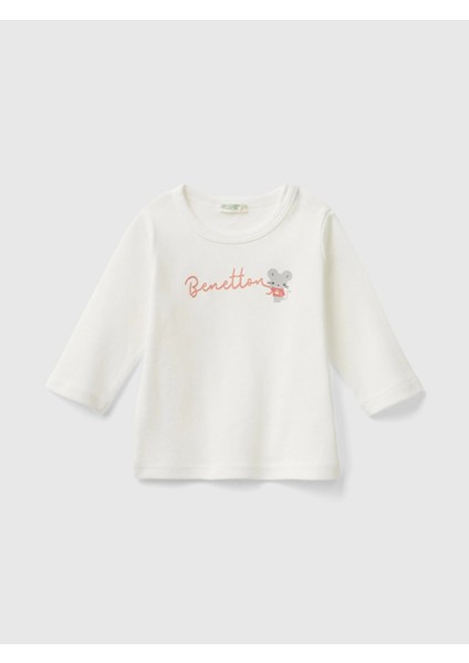Bebek Önü Su Baskılı Sweatshırt 1-18 Ay Beyaz