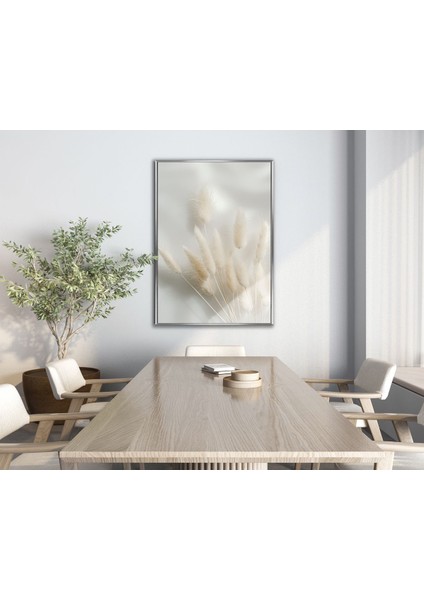 soft| Krem Renk Süs Bitki Modeli |çerçeveli Temperli Cam Tablo Tekli Dikey