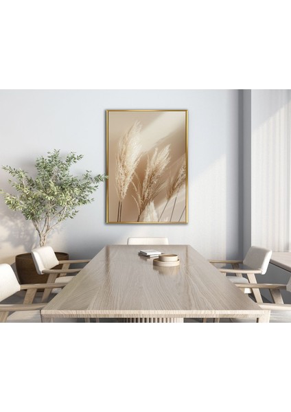 soft| Bohem Vazo Bitki Modeli |çerçeveli Temperli Cam Tablo Tekli Dikey