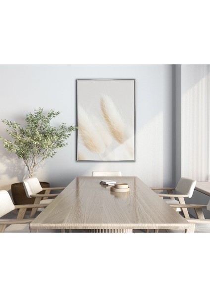 soft| Beyaz Renk Saz Bitkisi Modeli 02 |çerçeveli Temperli Cam Tablo Tekli Dikey