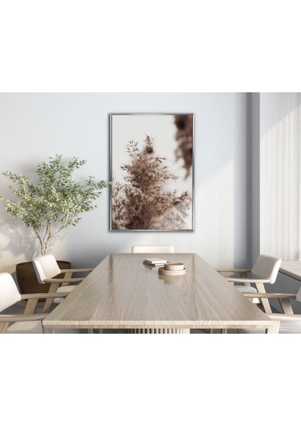 soft| Kahve Renk Kuru Süs Bitki Modeli |çerçeveli Temperli Cam Tablo Tekli Dikey