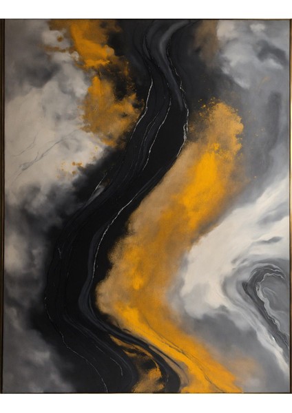 siyah-Sarı-Gri Soyut Desenli Model 002|ÇERÇEVELİ Temperli Cam Tablo Tekli Dikey fiyatları