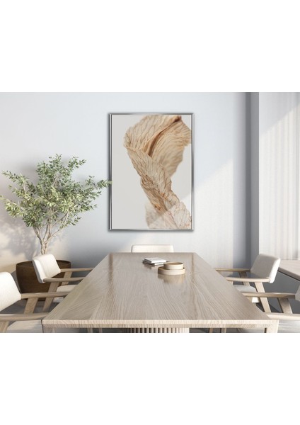 soft| Krem Kuru Yaprak Model 1 |çerçeveli Temperli Cam Tablo Tekli Dikey
