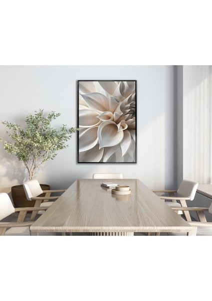 soft| Beyaz Renk Çiçek Detay Modeli 02 |çerçeveli Temperli Cam Tablo Tekli Dikey