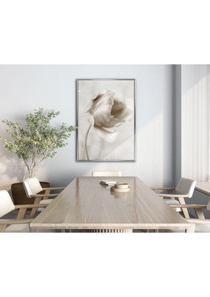 soft| Beyaz Gül Model 1 |çerçeveli Temperli Cam Tablo Tekli Dikey