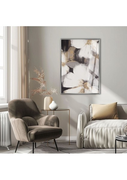 |beyaz-Krem Soft Renk Çiçek Modeli Iı |çerçeveli Temperli Cam Tablo Tekli Dikey