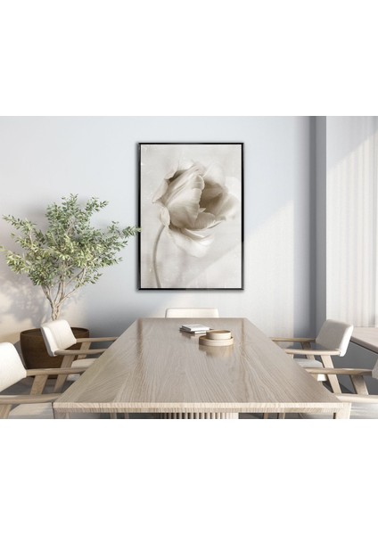 soft| Beyaz Gül Model 1 |çerçeveli Temperli Cam Tablo Tekli Dikey