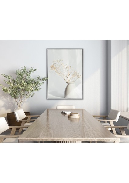 soft| Bohem Vazo Bitki Modeli |çerçeveli Temperli Cam Tablo Tekli Dikey