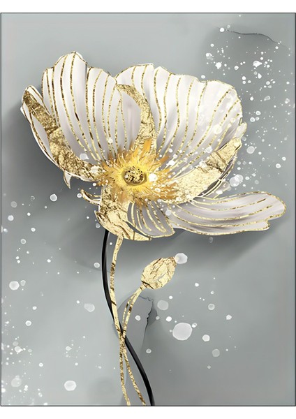 |beyaz-Gold Pırıltılı Çiçek Modeli Iı |çerçeveli Temperli Cam Tablo Tekli Dikey fiyatları