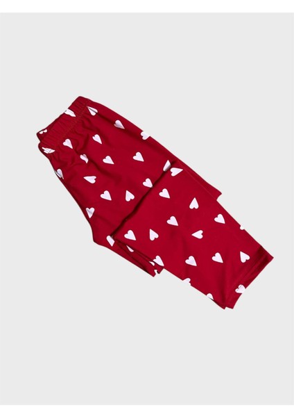 Kız Çocuk %100 Pamuklu Kırmızı Kalp Desenli Gömlek Yaka Boydan Düğmeli Kısa Kollu Pijama Takımı