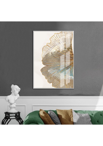 turkuaz Gold Sonsuzluk Çiçek Yaprak 1|çerçeveli Temperli Cam Tablo Tekli Dikey
