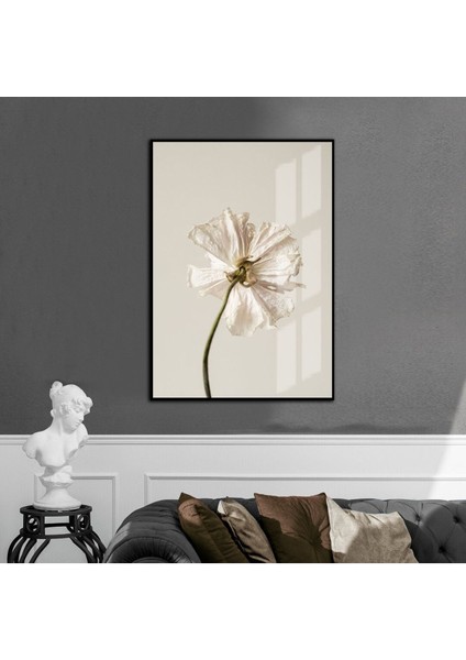 soft Bej-Beyaz Çiçek 1 |çerçeveli Temperli Cam Tablo Tekli Dikey