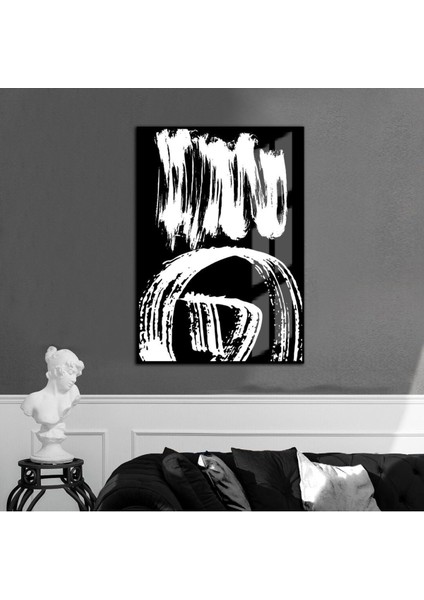 siyah-Beyaz Abstract Desen 01|çerçeveli Temperli Cam Tablo Tekli Dikey