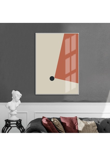 pembe-Krem-Lacivert Soyut Model 6 |çerçeveli Temperli Cam Tablo Tekli Dikey