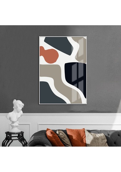 turuncu-Turkuaz-Beyaz Soyut Model 01 |çerçeveli Temperli Cam Tablo Tekli Dikey