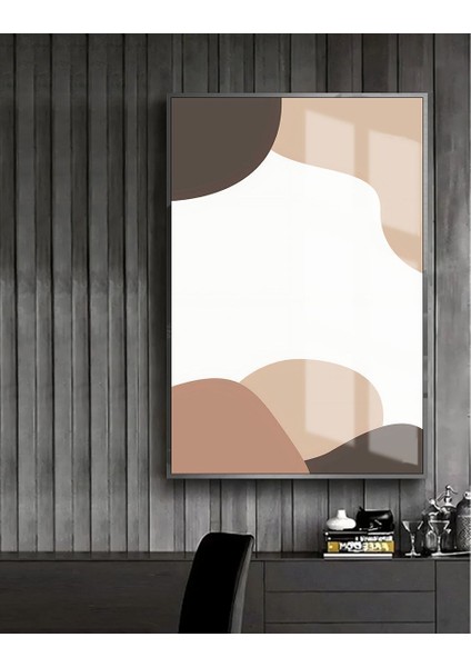 krem-Bej Soyut Model 2 |çerçeveli Temperli Cam Tablo Tekli Dikey