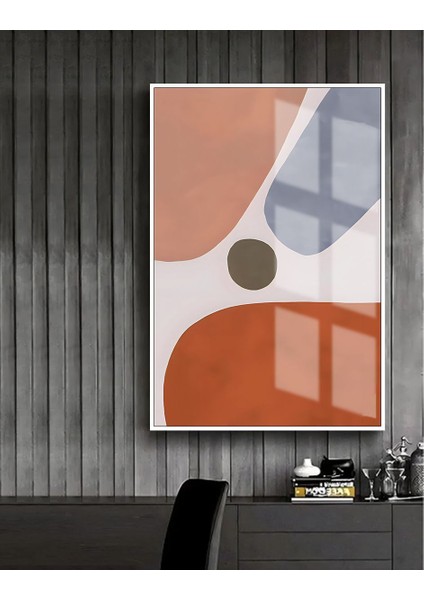 bej-Turuncu Soyut Model 2 |çerçeveli Temperli Cam Tablo Tekli Dikey