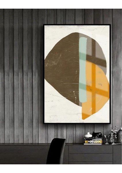 yeşil-Sarı-Beyaz Soyut Model 2 |çerçeveli Temperli Cam Tablo Tekli Dikey